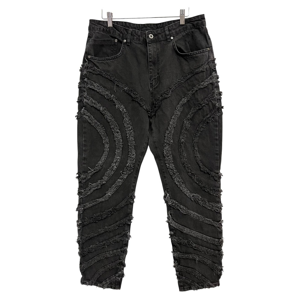 Ragged Jeans Jeans‎ Mens 34 Black Dark Wash Distressed Frayed Tapered Denim